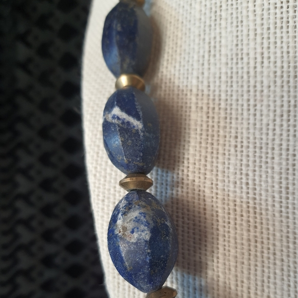 Vintage Lapis & Brass Chunky Necklace - Picture 3 of 7